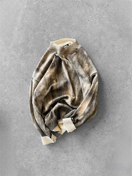 Erkek Oversize Boyama Desenli Triko Kazak Siyah