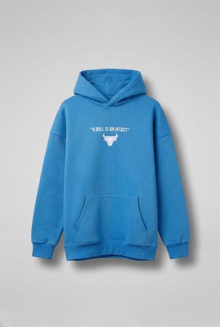 Erkek Oversize Bull Baskılı Hoodie Mavi