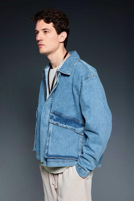 Erkek Oversize Cepli Denim Ceket Mavi