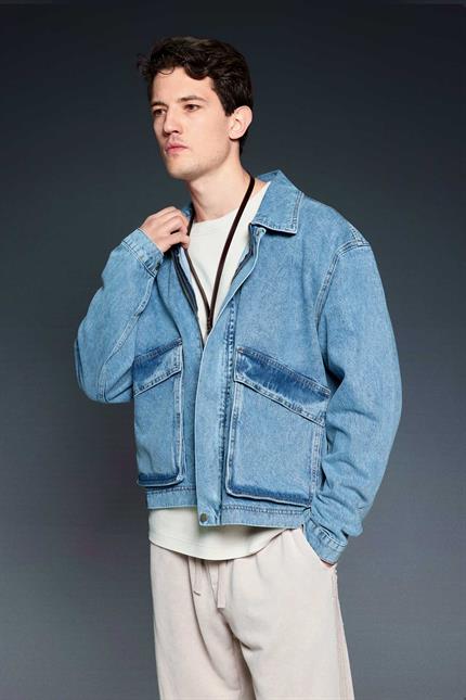 Erkek Oversize Cepli Denim Ceket Mavi