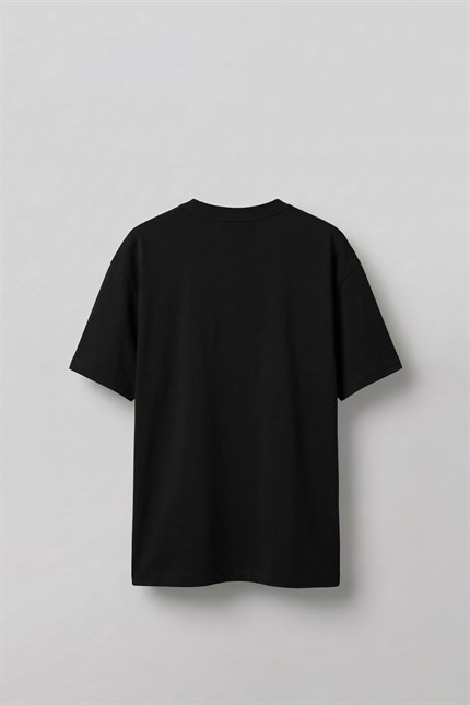 Erkek Oversize Çiçek Nakışlı T-Shirt Siyah