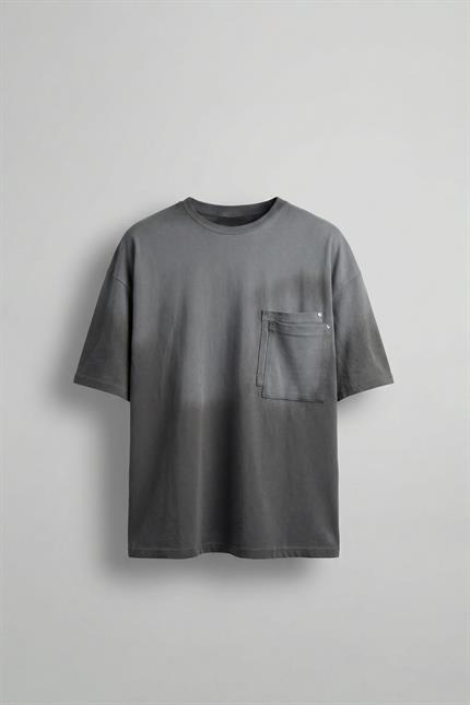 Erkek Oversize Çift Katman Cepli T-Shirt Füme
