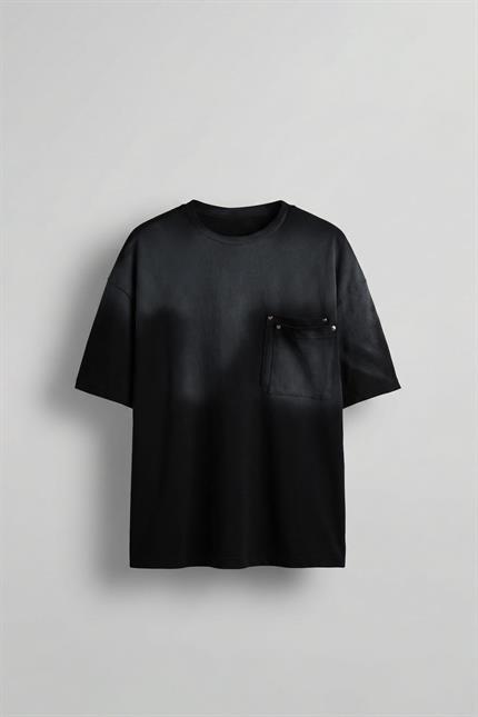 Erkek Oversize Çift Katman Cepli T-Shirt Siyah