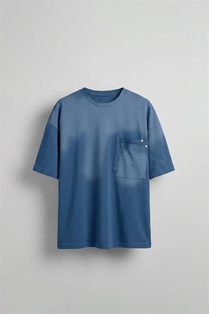 Erkek Oversize Çift Katman Cepli T-Shirt Mavi