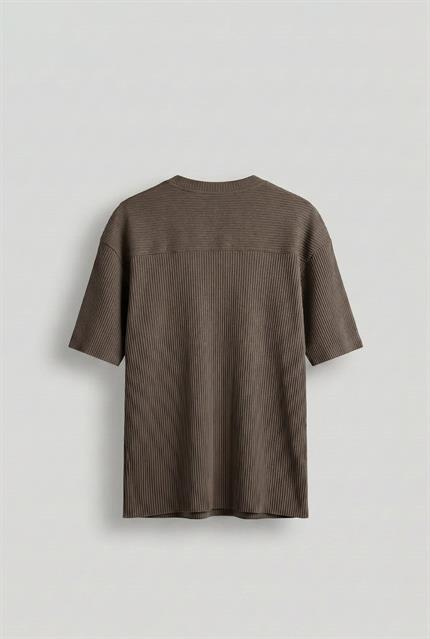 Erkek Oversize Çizgi Desenli Esnek Ve Hafif Rahat Yazlık T-Shirt Açık Kahve