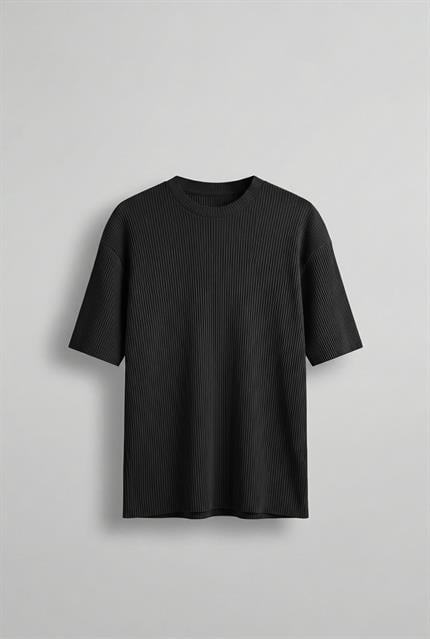 Erkek Oversize Çizgi Desenli Esnek Ve Hafif Rahat Yazlık T-Shirt Siyah