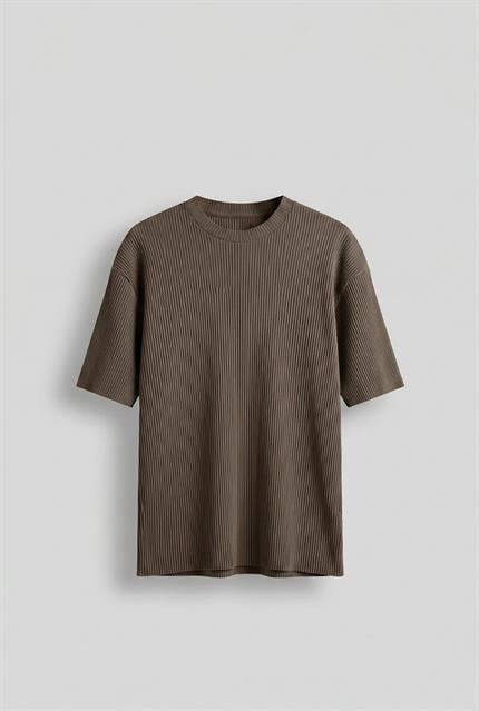 Erkek Oversize Çizgi Desenli Esnek Ve Hafif Rahat Yazlık T-Shirt Açık Kahve