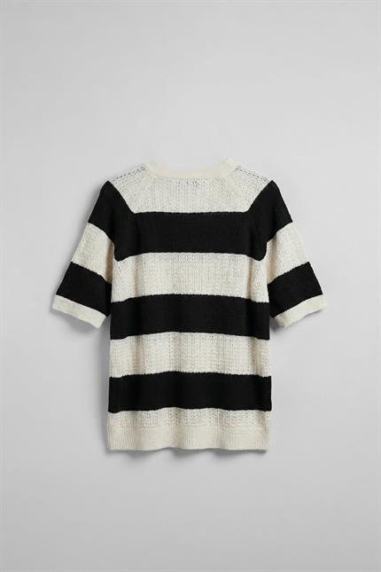 Erkek Oversize Çizgi Desenli Örme Triko T-Shirt Siyah