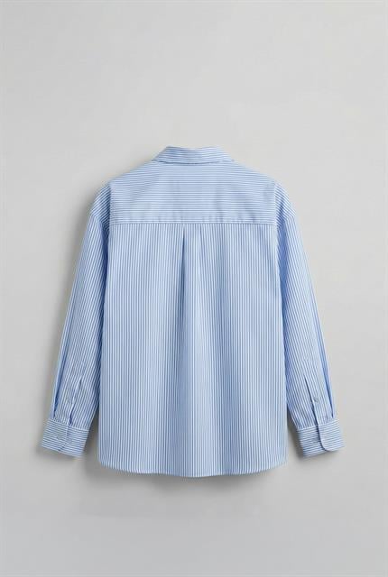 Erkek Oversize Çizgili Baskılı Gömlek Mavi
