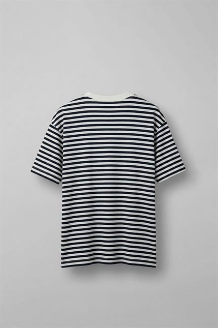 Erkek Oversize Çizgili Rahat T-Shirt Mavi