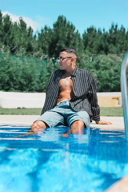 Erkek Oversize Çizgili Uzun Kollu Dokulu Gömlek Siyah