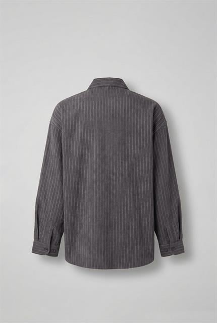 Erkek Oversize Çizgili Uzun Kollu Gömlek Antrasit