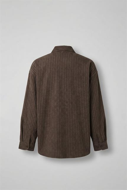 Erkek Oversize Çizgili Uzun Kollu Gömlek Kahverengi