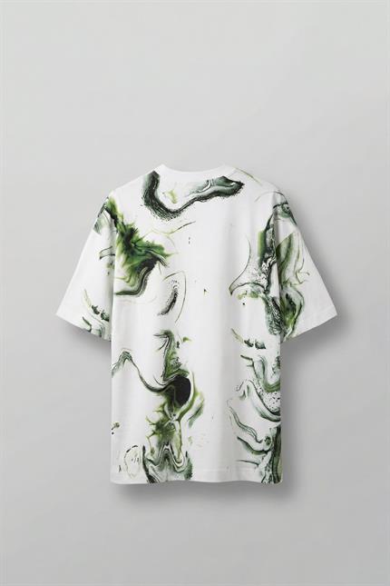 Erkek Oversize Desen Baskılı Premium T-Shirt Beyaz