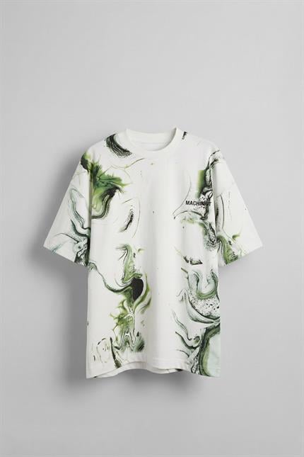 Erkek Oversize Desen Baskılı Premium T-Shirt Beyaz