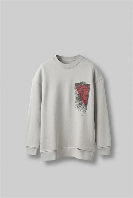 Erkek Oversize Desen Yamalı Sweatshirt Gri