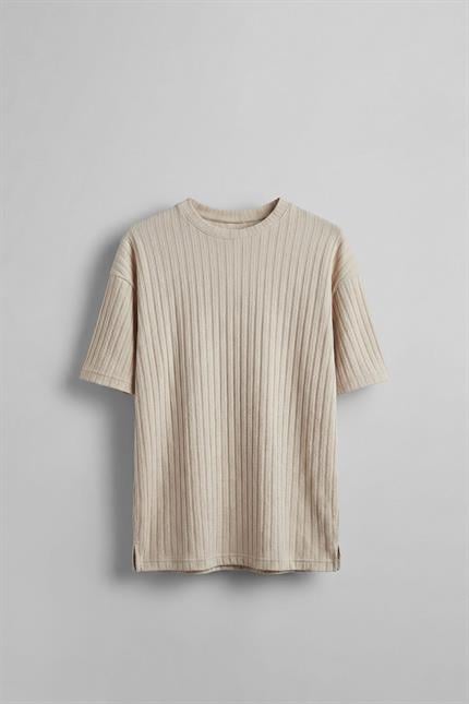 Erkek Oversize Desenli T-Shirt Bej