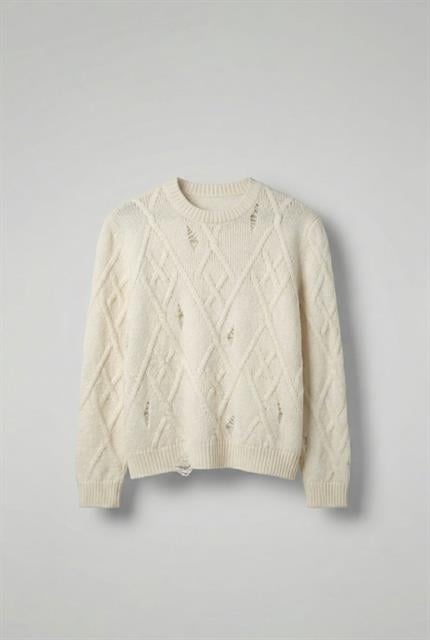 Erkek Oversize Desenli Triko Kazak Ekru