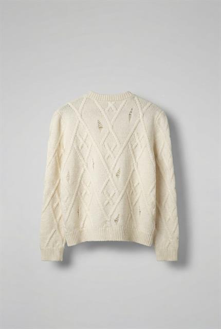 Erkek Oversize Desenli Triko Kazak Ekru