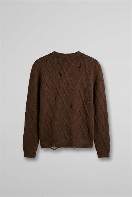 Erkek Oversize Desenli Triko Kazak Kahverengi