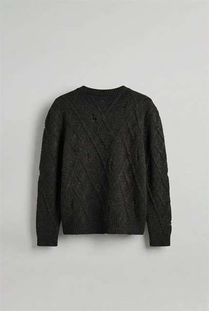 Erkek Oversize Desenli Triko Kazak Siyah