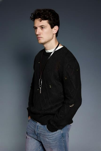 Erkek Oversize Desenli Triko Kazak Siyah