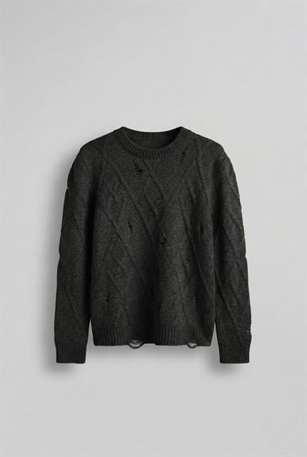 Erkek Oversize Desenli Triko Kazak Siyah