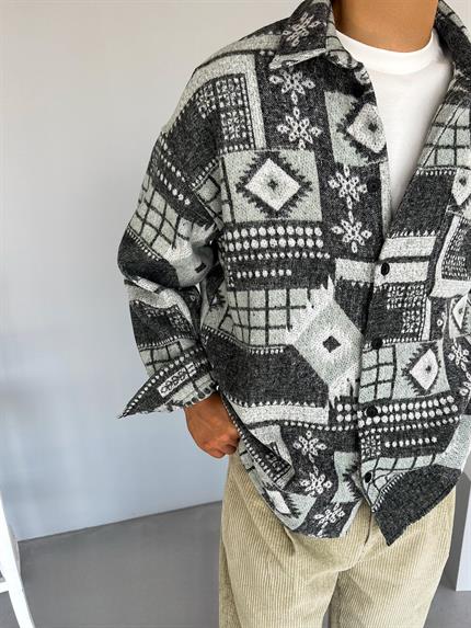 Erkek Oversize Desenli Yumuşak Dokulu Gömlek Yeşil