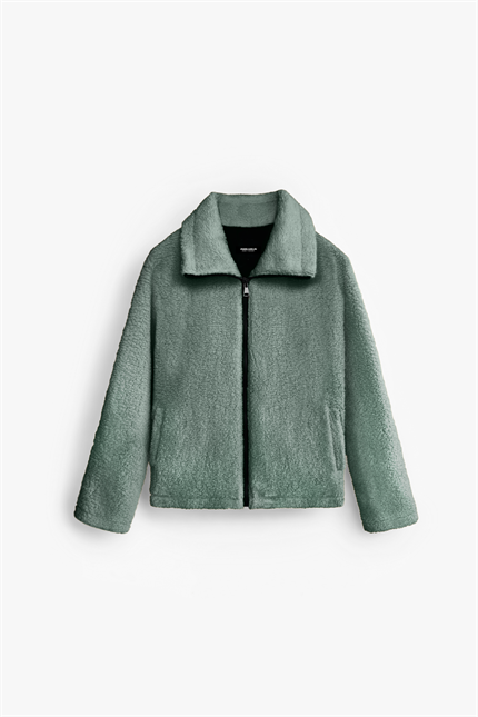 Erkek Oversize Dik Yaka Peluş Ceket Haki Yeşil