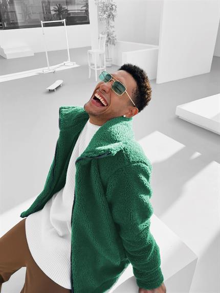 Erkek Oversize Dik Yaka Peluş Ceket Yeşil
