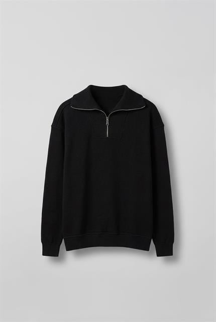 Erkek Oversize Dik Yaka Yarım Fermuarlı Sweatshirt Siyah