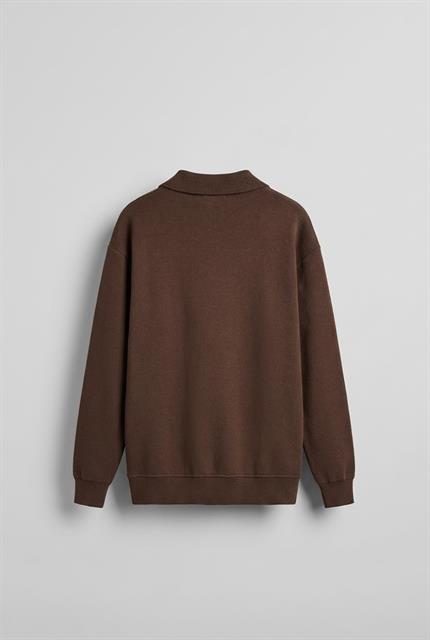 Erkek Oversize Dik Yaka Yarım Fermuarlı Sweatshirt Kahve