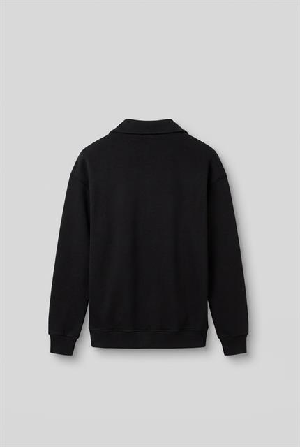 Erkek Oversize Dik Yaka Yarım Fermuarlı Sweatshirt Siyah