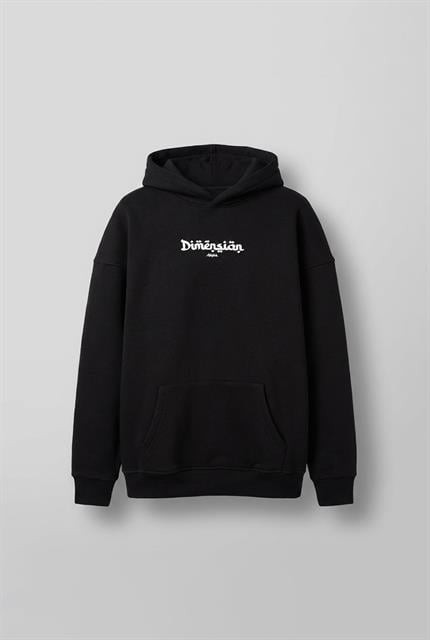 Unisex Oversize Kabartma Baskılı Premium Kapüşonlu Sweatshirt Siyah Kırmızı