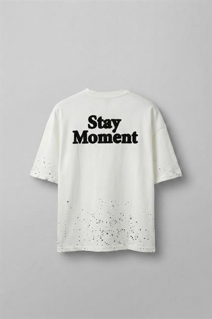 Erkek Oversize Dokulu Baskılı %100 Pamuk T-Shirt Beyaz