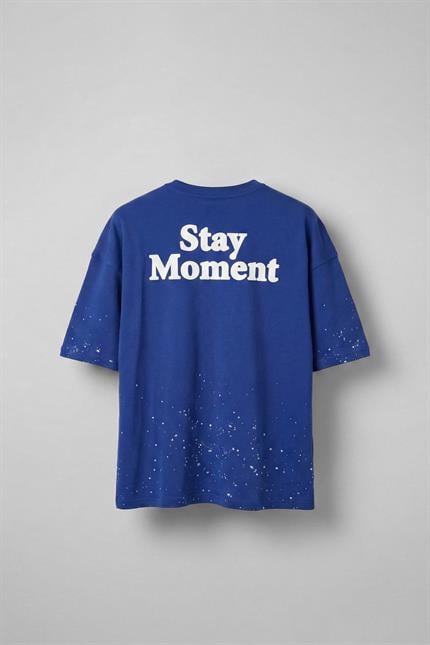 Erkek Oversize Dokulu Baskılı %100 Pamuk T-Shirt Lacivert