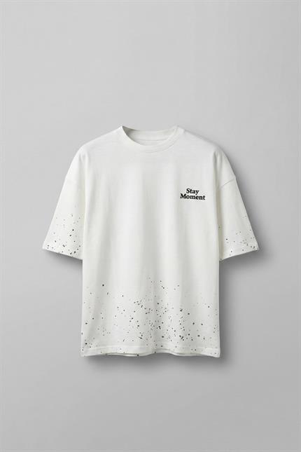 Erkek Oversize Dokulu Baskılı %100 Pamuk T-Shirt Beyaz