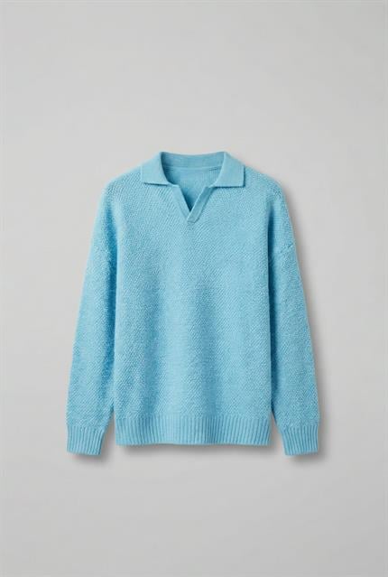 Erkek Oversize Dokulu Kazak Bebek Mavi