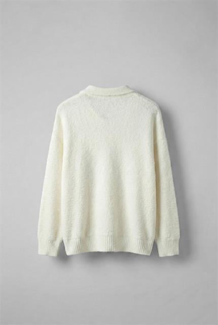 Erkek Oversize Dokulu Kazak Beyaz