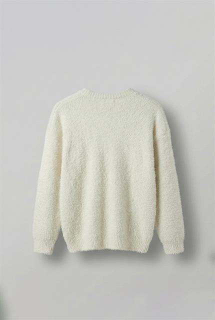 Erkek Oversize Dokulu Kazak Ekru