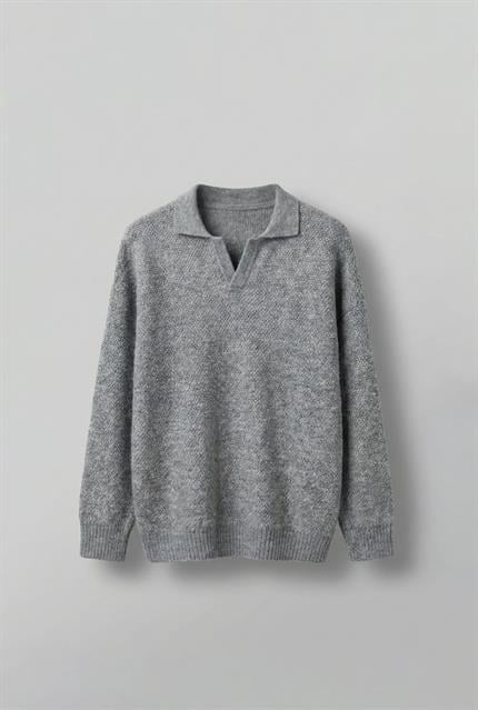 Erkek Oversize Dokulu Kazak Gri