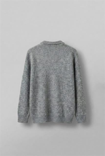 Erkek Oversize Dokulu Kazak Gri