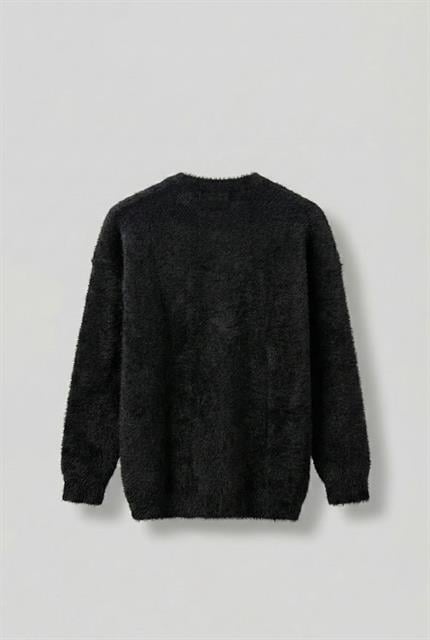 Erkek Oversize Dokulu Kazak Siyah