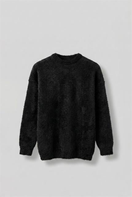 Erkek Oversize Dokulu Kazak Siyah