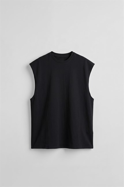 Erkek Oversize Kolsuz Basic Sporcu Atlet Siyah