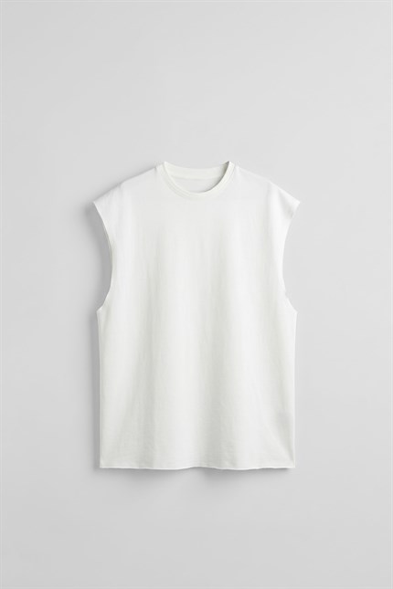 Erkek Oversize Kolsuz Basic Sporcu Atlet Beyaz