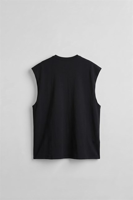 Erkek Oversize Kolsuz Basic Sporcu Atlet Siyah
