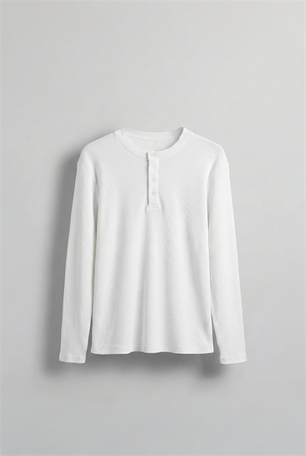 Erkek Oversize Düğmeli Basic Uzun Kollu T-shirt Ekru