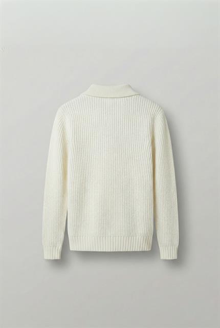 Erkek Oversize Düğmeli Çizgili Kazak Ekru