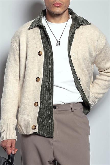 Erkek Oversize Düğmeli Hırka Bej